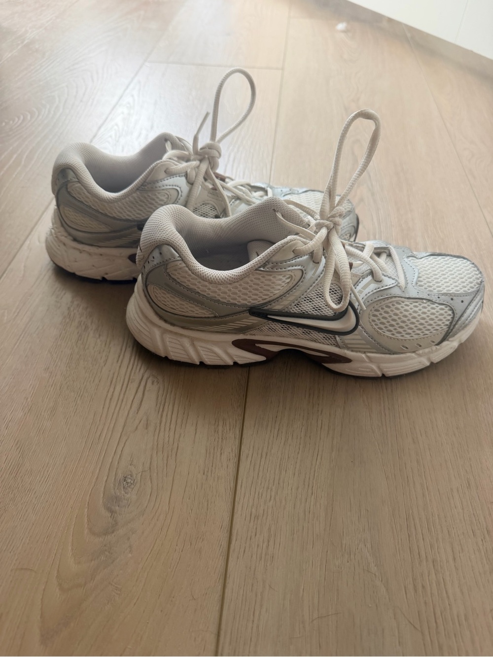 Women's White/Light Gray/Brown Athletic Sneakers